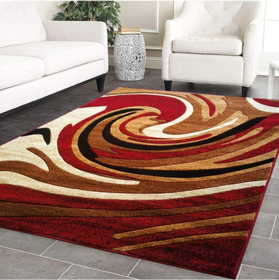 R CARPETS Red Silk Carpet(5 ft,  X 7 ft, Rectangle)