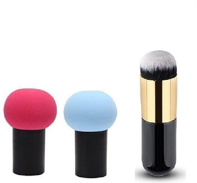 Lusty soul PREMIUM EXTRA SOFT BLACK Foundation Brush with 2 Sponge puff blender multicolour - (Pack of 3)(3 Items in the set)