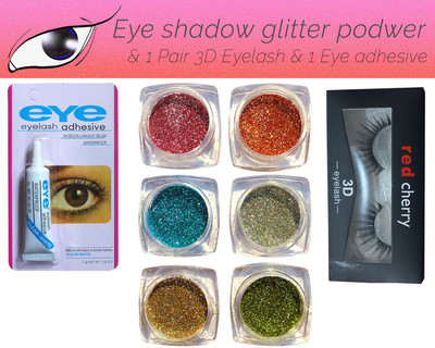 vizo Eye shadow Premium quality glitter powder + 1 Eyelash + 1 Eyelash Adhesive(3 Items in the set)