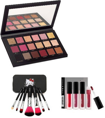 klaty ROSEGOLD EYESHADOW+ 7 PC BRUSH SET+ SET OF 4 LIPSTICK (3 Items in the set)(3 Items in the set)