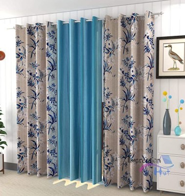 Benchmark 274 cm (9 ft) Polyester Blackout Long Door Curtain (Pack Of 3)(Floral, Aqua)