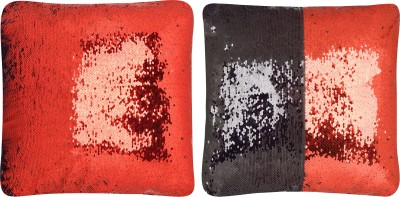 Black Gold Self Design Cushions Cover(Pack of 2, 40 cm*40 cm, Orange, Brown)