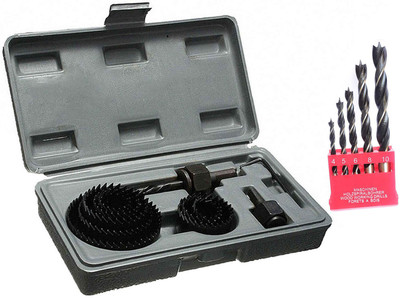 Inditrust 11pc Multi Size Hole saw set with 5pc Multi Size Wood drill bit (Pack of 2) Wood Cutter