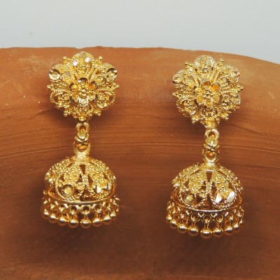 arch fashion TRADITIONAL SOUTH SCREW BACK 1GM GOLD N MICRON PLATED JUMKHI Brass Jhumki Earring