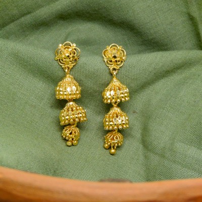 Arch fashion high gold stud Traditional 1gm gold n micron plated jumkhi made with brass Brass Jhumki Earring