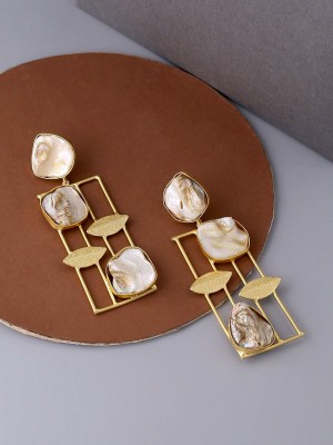 Fashion Fusion Gold Toned Natural Doozy Stone Light Weight Brass Drops & Danglers