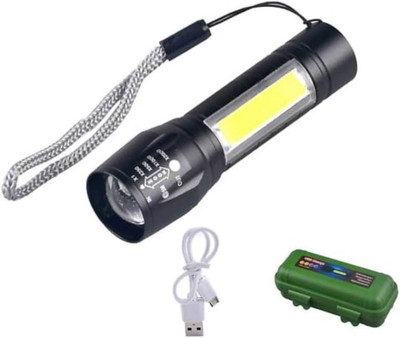 REVALS Mini Waterproof Portable Rechargeable LED Flashlight 3 Modes with Hanging Rope 2 hrs Torch Emergency Light(White)