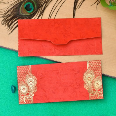 Anand Cards Metalic paper Peacock Feather print design Shagun Envelope Envelopes(Pack of 120 Red)
