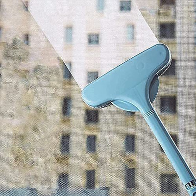 KAPILAEXPORTS Window Mesh Cleaner Window Glass Cleaner brush with Long Handle and Cleaner Tool Sponge Wet and Dry Brush(Blue)