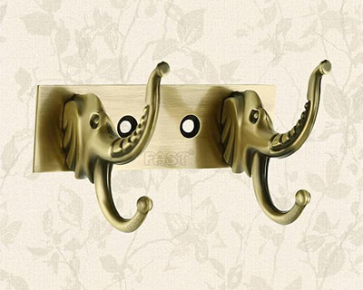 FAST CH16 Brass Antique Elephant 2 Hanging Clothes Hooks 1pcs Hook 2(Pack of 1)