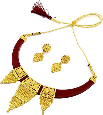 ZR JEWELS Plastic, Alloy Gold-plated Maroon Jewellery Set(Pack of 1)