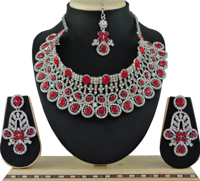 VATSALYA creation Alloy Gold-plated White, Ruby Red Jewellery Set(Pack of 1)