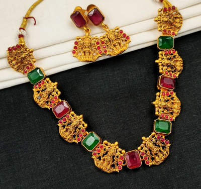 chetna art Alloy Gold, Green, Ruby Red Jewellery Set(Pack of 1)