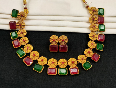 chetna art Alloy Ruby Red, Green, Gold Jewellery Set(Pack of 2)
