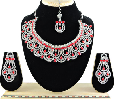 VATSALYA creation Alloy Gold-plated Red, White, Silver Jewellery Set(Pack of 1)