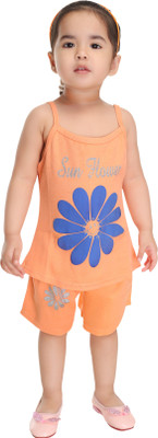Smuktar garments Baby Girls Casual Top Shorts(Orange)