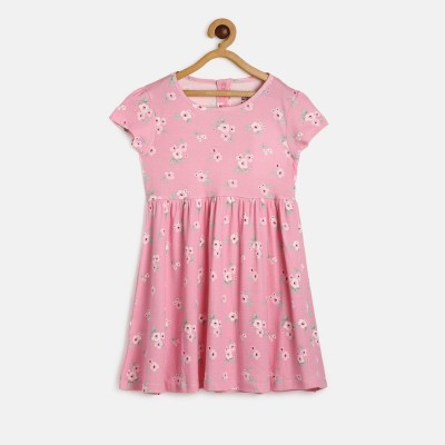 MINI KLUB Girls Midi/Knee Length Casual Dress(Pink, Short Sleeve)