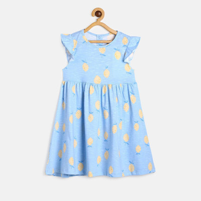 MINI KLUB Girls Midi/Knee Length Casual Dress(Blue, Sleeveless)