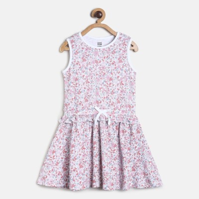 MINI KLUB Girls Midi/Knee Length Casual Dress(Pink, Sleeveless)