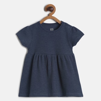 MINI KLUB Baby Girls Midi/Knee Length Casual Dress(Blue, Short Sleeve)