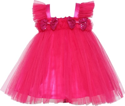 PINK WINGS Baby Girls Midi/Knee Length Party Dress(Purple, Short Sleeve)