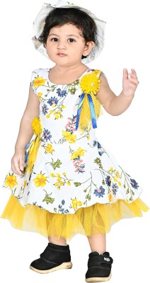 MARUF DRESSES Baby Girls Calf Length Casual Dress(Yellow, Sleeveless)