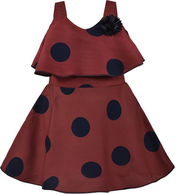 Wishkaro Girls Midi/Knee Length Casual Dress(Maroon, Sleeveless)