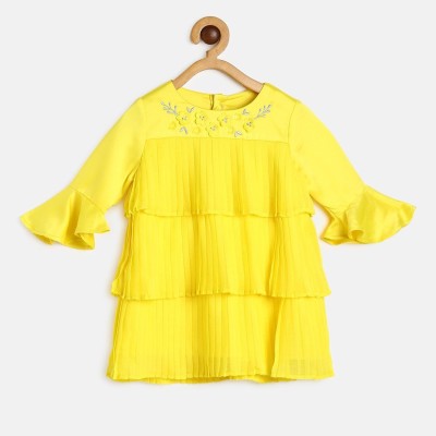 MINI KLUB Baby Girls Midi/Knee Length Casual Dress(Yellow, Full Sleeve)