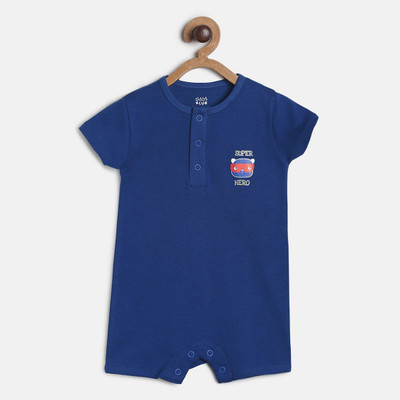 MINI KLUB Romper For Baby Boys Casual Solid, Printed Pure Cotton(Dark Blue, Pack of 1)