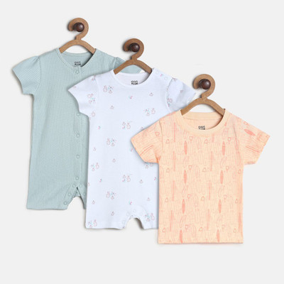 MINI KLUB Romper For Baby Girls Printed Pure Cotton(Multicolor, Pack of 3)