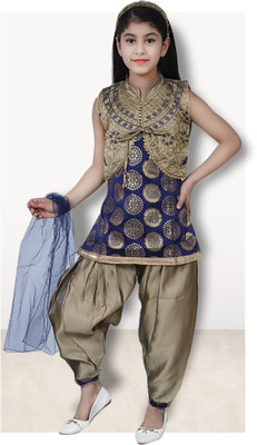 VIVEKGARMENT Girls Casual Patiala and Dupatta Set(Blue Pack of 1)