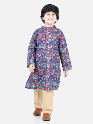 Aww Hunnie Boys Festive & Party Kurta and Pyjama Set(Blue Pack of 2)