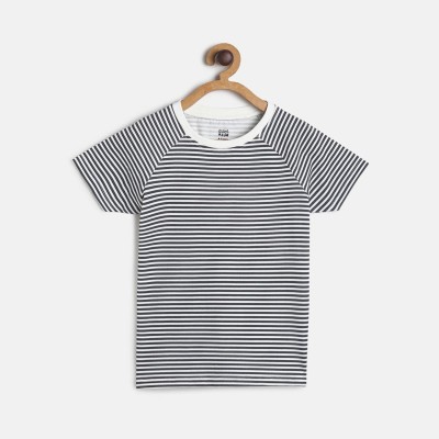 MINI KLUB Boys Striped Pure Cotton T Shirt(Black, Pack of 1)
