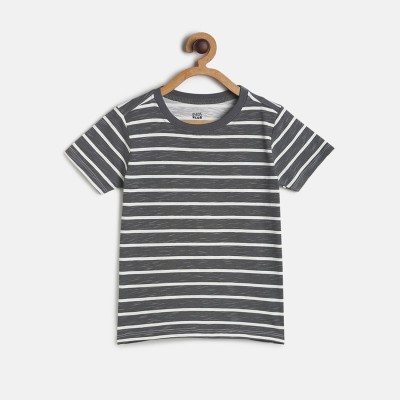 MINI KLUB Boys Striped Pure Cotton T Shirt(Grey, Pack of 1)