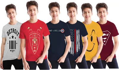 FTC Bazar Boys Printed Cotton Blend Regular T Shirt(Multicolor, Pack of 6)