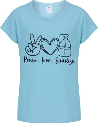 SAVAGE Girls Typography, Printed Pure Cotton Regular T Shirt(Blue, Pack of 1)