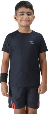 Fettlez Boys Solid Polyester Regular T Shirt(Dark Blue, Pack of 1)