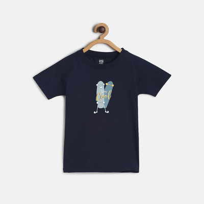 MINI KLUB Boys Typography, Printed Cotton Blend Regular T Shirt(Blue, Pack of 1)