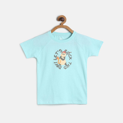 MINI KLUB Boys Printed Pure Cotton Regular T Shirt(Blue, Pack of 1)