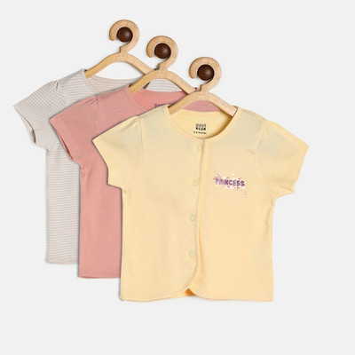 MINI KLUB Baby Girls Striped Pure Cotton Regular T Shirt(Multicolor, Pack of 3)