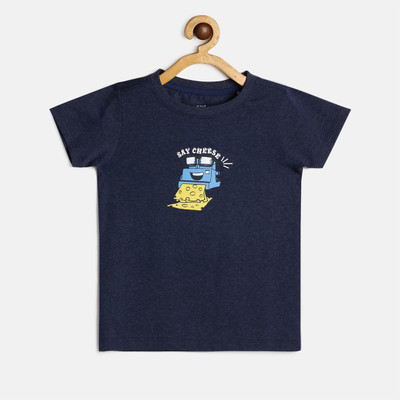 MINI KLUB Boys Printed Cotton Blend Regular T Shirt(Blue, Pack of 1)