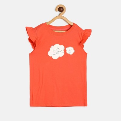 MINI KLUB Girls Casual Pure Cotton Knit Top(Orange, Pack of 1)