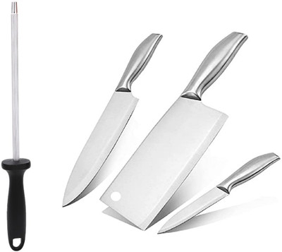 YELONA 4 Pc Stainless Steel Knife Set High Carbon Ultra Sharp Butcher, Pairing, Vegetable for Kitchen With Sharpener