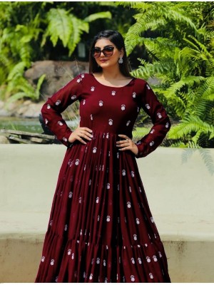 Lazzly Women Embroidered Anarkali Kurta(Maroon)