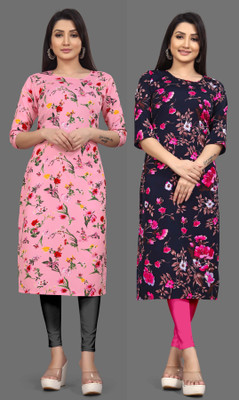Khushi Fab Women Floral Print A-line Kurta(Blue, Pink)