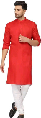 FLIIP TRADING Men Solid Straight Kurta(Red)
