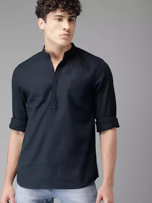 Chow Chow Men Solid Straight Kurta(Dark Blue)