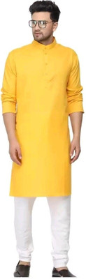 FLIIP TRADING Men Solid Straight Kurta(Yellow)