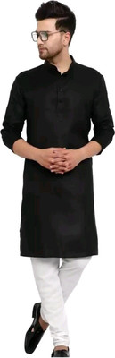 FLIIP TRADING Men Solid Straight Kurta(Black)