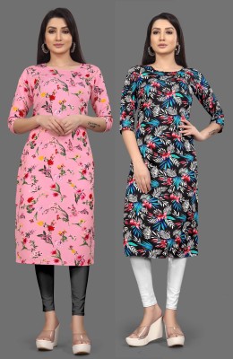 Khushi Fab Women Floral Print A-line Kurta(Pink, Black)